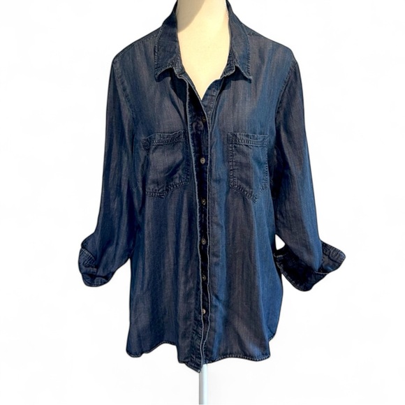 Liverpool Shirt Women 2XL Blue Denim Button Down Long Sleeve Collared Top - Picture 1 of 7